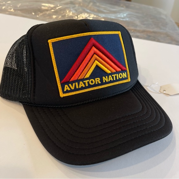 NWT Aviator Nation Vintage mesh Trucker Hat Mountain Stripe Patch Logo β black - Picture 10 of 14